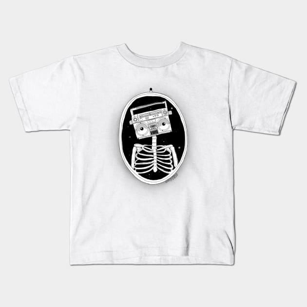 Radio + silly skeleton Kids T-Shirt by Gummy Illustrations